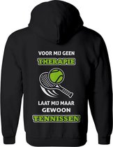 voor mij geen therapie, maar tennis heren vest – tennisbal vest met capuchon Dames – Perfecte tennis sport quotes en teksten Sweatvest vest Cadeau – tekst hoodie met rits en print - Maat XXL