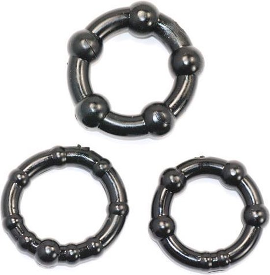 Cock Ring Triple Set Zwart - 3 tailles différentes - Matière flexible -  Pour homme 