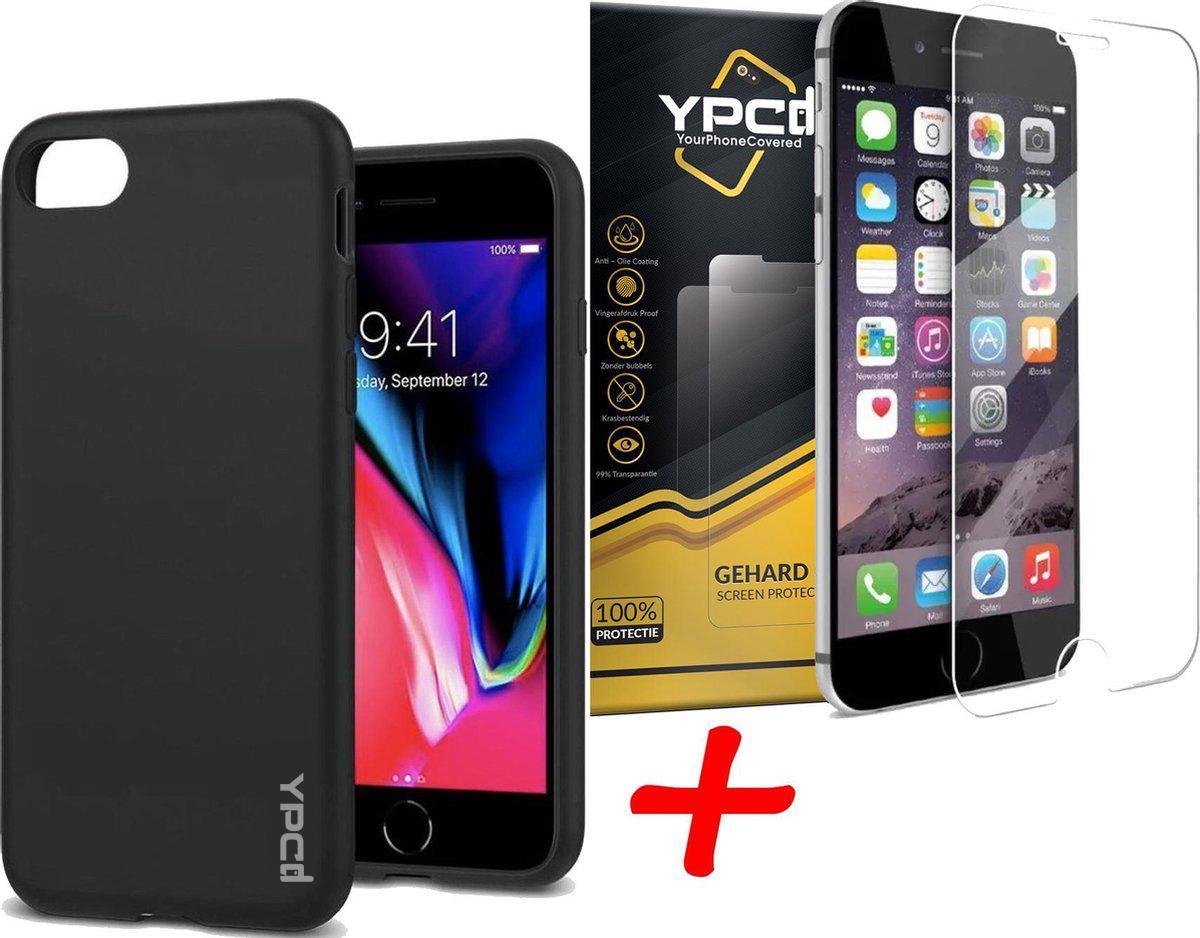 Geschikt voor Apple iPhone 6 - iPhone 6s Hoesje - Zwart + Glass Screenprotector
