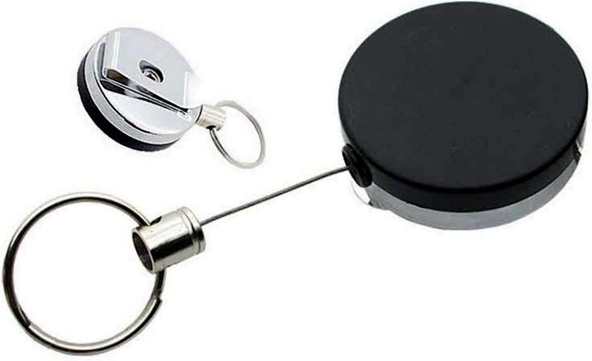 Uittrekbare broekclip sleutel en pasjes hanger | zwart - Merkloos