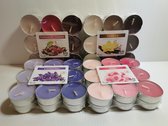 Pakket 4 soorten Geurkaarsjes: 1x Lavendel, 1x Roos, 1x sinaas , 1 x aardbeien = 72 kaarsjes