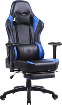 Bobby's Gaming Chair - Chaise de bureau - Fauteuil - Chaise PC - Réglable en hauteur - Chaise ergonomique - Repose-pieds - Accoudoir - Chaise pivotante - Luxe - Zwart - Blauw