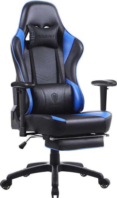 Monkey's Gamingstoel - Bureaustoel - Leunstoel - PC Stoel - Hoogte Verstelbaar - Ergonomische Stoel - Voetsteunen - Armleuning - Draaibare Stoel - Luxe - Zwart - Blauw