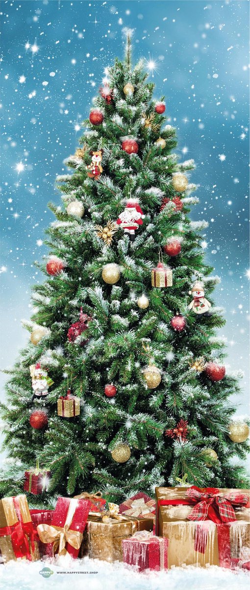 Deursticker Kerstboom met sneeuw 85x200cm