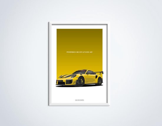 Porsche 911 GT2 RS MR Jaune sur Poster - 50 x 70cm - Affiche de voiture Crèche / Chambre / Bureau