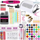 Acrylnagels Starterspakket | Acryl Nagels Starter Kit Set - Nail Art Pakket - 42 kleuren Acryl Poeders/Glitters - 500 Franse Tips - Inclusief Nagelfreesmachine en Stofafzuiger