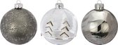 Set van 3 - Gedecoreerde Mountain Grijze Kerstballen van 8 cm - kerstballen in thema berg grijs