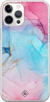 iPhone 12 Pro Max hoesje siliconen - Marmer blauw roze | Apple iPhone 12 Pro Max case | TPU backcover transparant