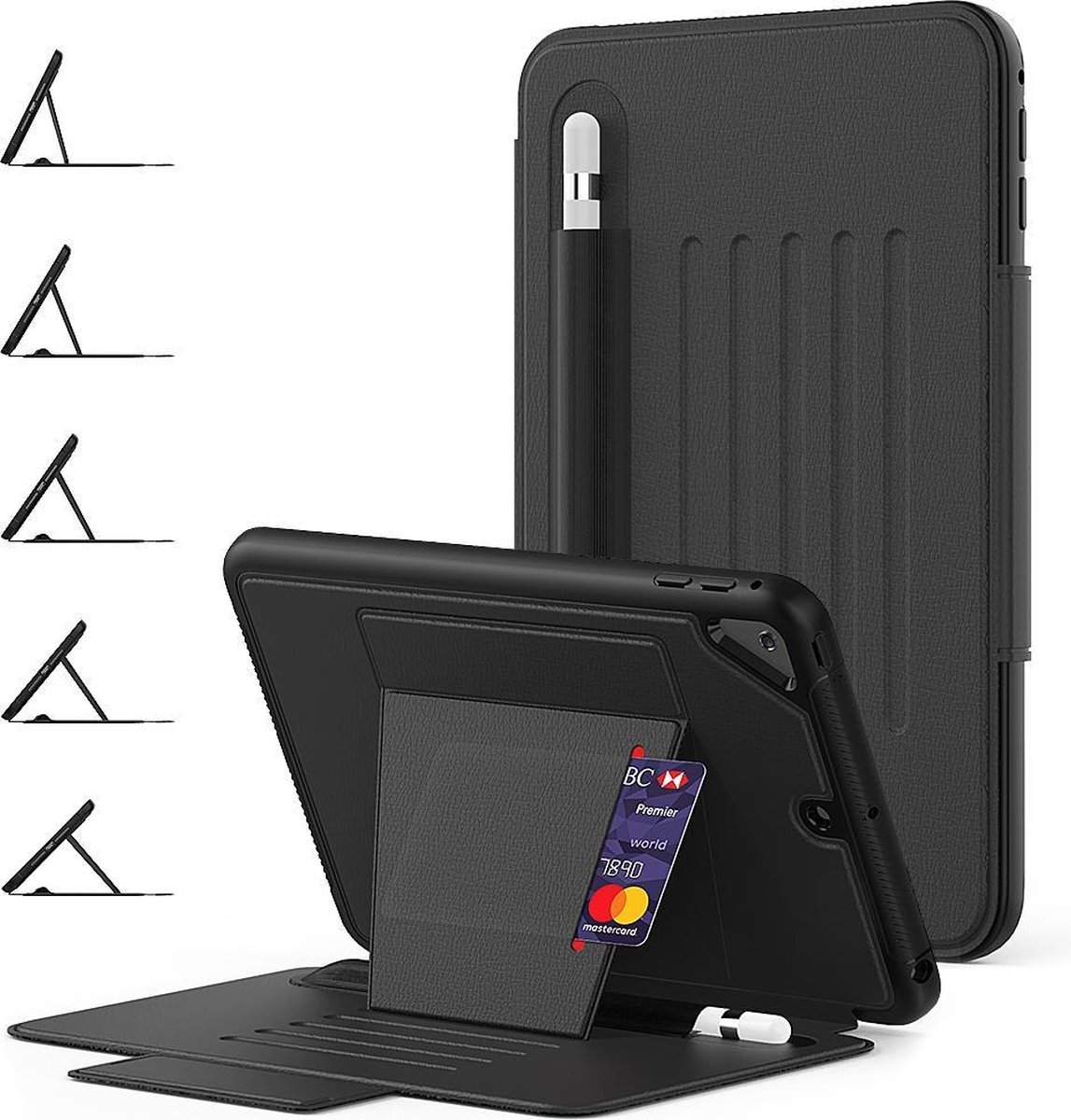 Dasaja – iPad mini 4 / 5 Hoes - Magnetische 5 standen Case - met kaarthouder – 3 lagen iPad bescherming - Zwart