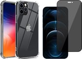 iPhone 12 Pro Max Hoesje en Screenprotector - iPhone 12 Pro Max Hoesje Transparant Siliconen Shockproof Case + Screen Protector Glas Privacy