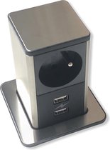 PopUp stekkerdoos 1x stopcontact penaarde 2xusb-lader rvs
