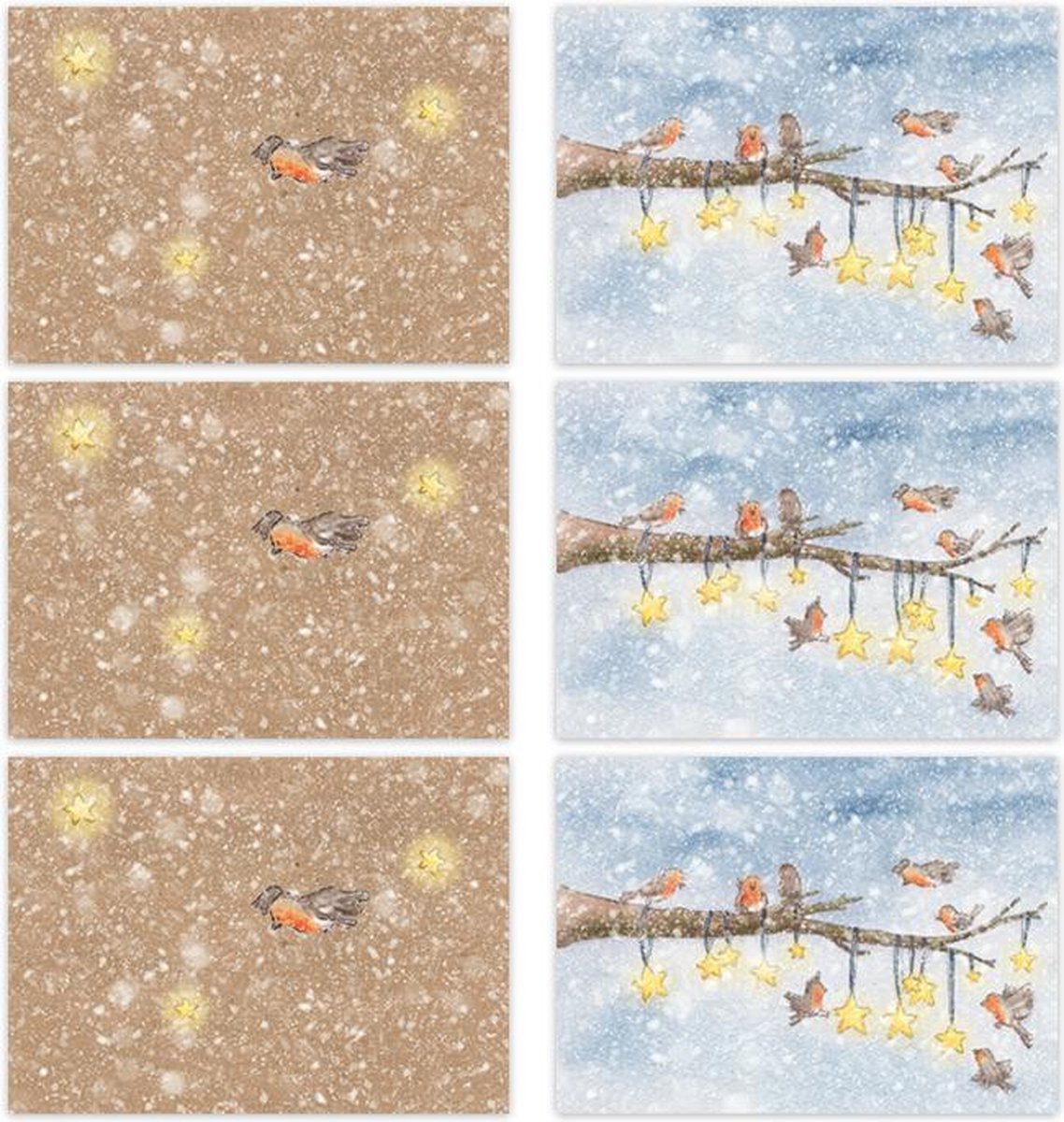 Kerstkaarten | Set van 6 | Roodborstjes in de sneeuw | Illu-Straver