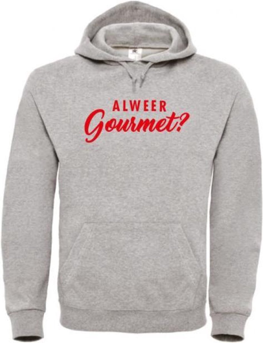 Foute kersttrui hoodie grijs XXL - Alweer gourmet? - Rood - soBAD. | Kersttrui soBAD. | kerstsweaters volwassenen | kerst hoodie volwassenen | Kerst outfit | Foute kerst truien