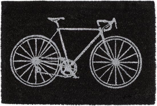 Relaxdays deurmat kokos - zwart - fiets - kokosmat - 60x40 cm - schoonloopmat - entreemat