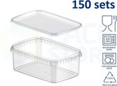 150 x plastic bakjes met deksel - 1200 ml - vershoudbakjes - meal prep bakjes - rechthoekig - transparant - geschikt voor diepvries, magnetron en vaatwasser - Nederlandse producent