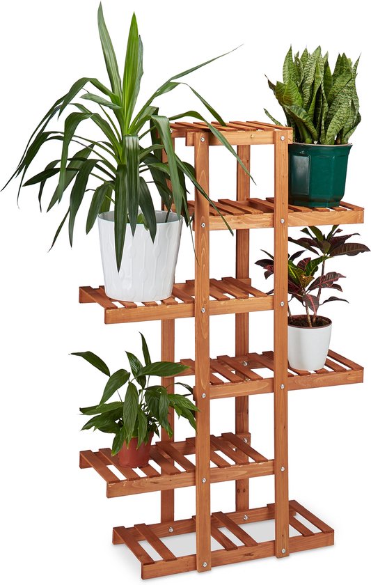 Relaxdays - plantenrek van hout - 5 etages - plantentrap 5 planken -  bloemen rek -... | bol.com