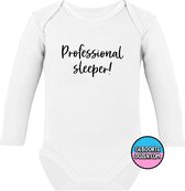 Rompertjes baby - Professional sleeper! - maat 50/56 - lange mouwen - baby - baby kleding jongens - baby kleding meisje - romper - rompertjes baby met tekst - kraamcadeau meisje -