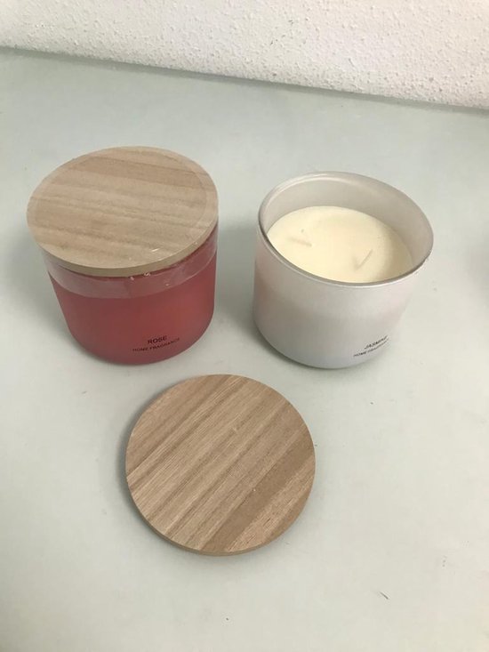 Bougies - 2 pièces - rouge et blanc - avec bouchon en bois | bol.com