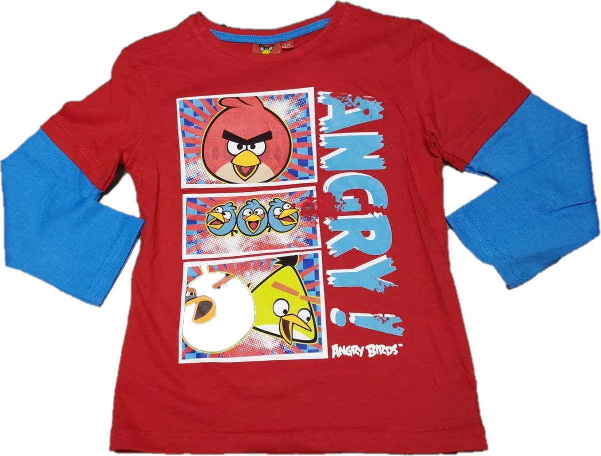 Angry Birds - Longsleeve - Rood & Blauw - 104 cm - 4 jaar - 100% katoen