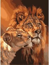 Painting Expert® Schilderen op nummer Volwassenen - Schilderen op nummer Kinderen - Verliefde Leeuwen - 40x50cm - Exclusief Lijst (24 kleurtjes)