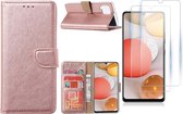 Samsung Galaxy A42 5G hoesje bookcase Rose Goud - Galaxy A42 wallet case portemonnee - A42 book case hoes cover - 2X screenprotector / tempered glass