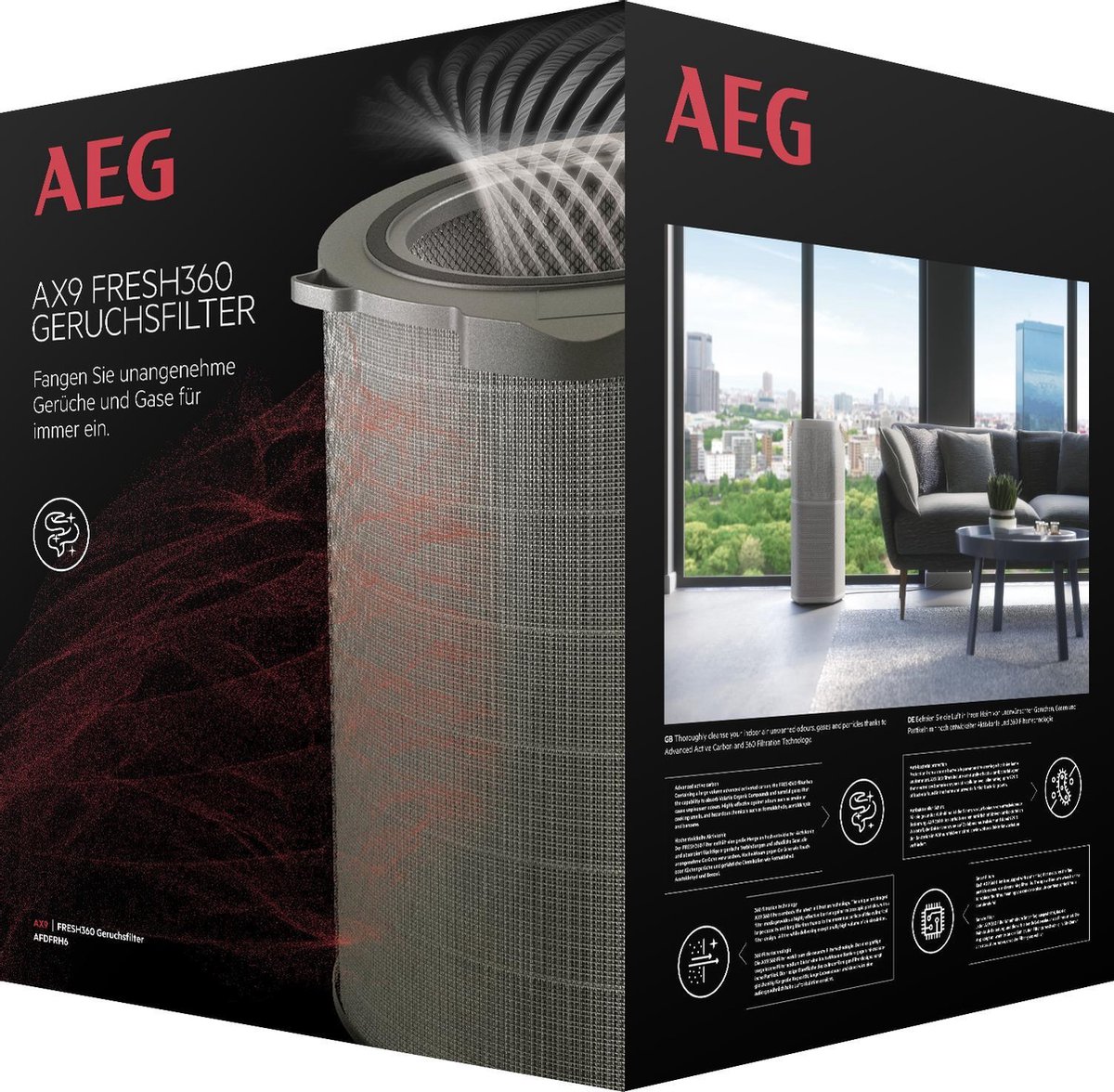 AEG Breathe360 Pollenbeschermingsfilter, AFDBTH4, Zuivert Ongewenste Geuren, Gassen & Deeltjes, Antibacteriële Bescherming, Handig bij Hooikoorts, Geschikt voor Alle AX91-404 Luchtreinigers