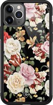iPhone 11 Pro Max hoesje glass - Bloemen flowerpower | Apple iPhone 11 Pro Max  case | Hardcase backcover zwart