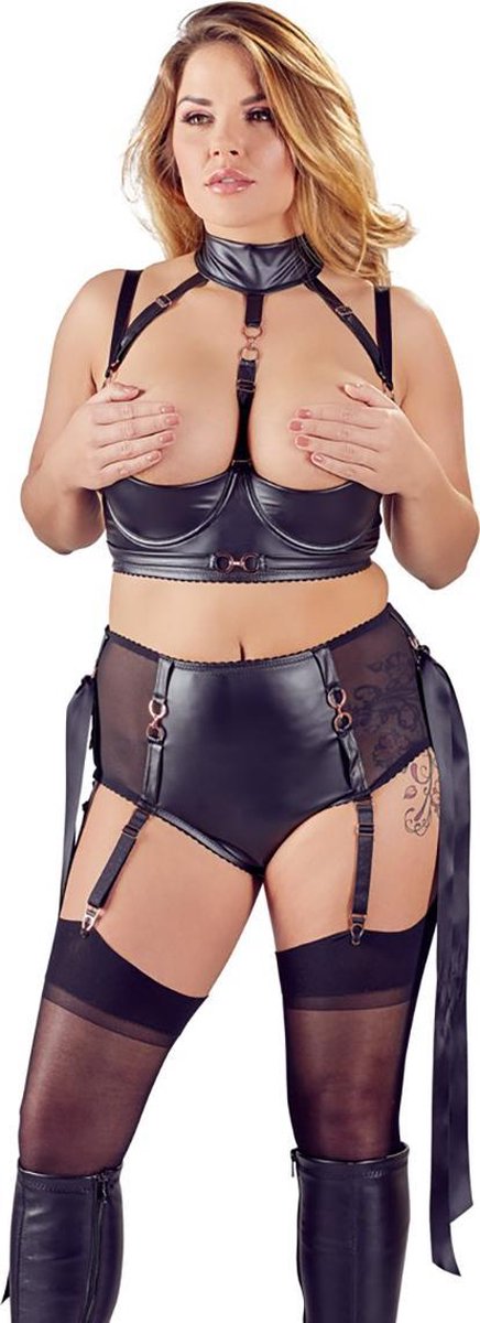 Cottelli Bondage Jarretelle setje – Met open cups en halsband