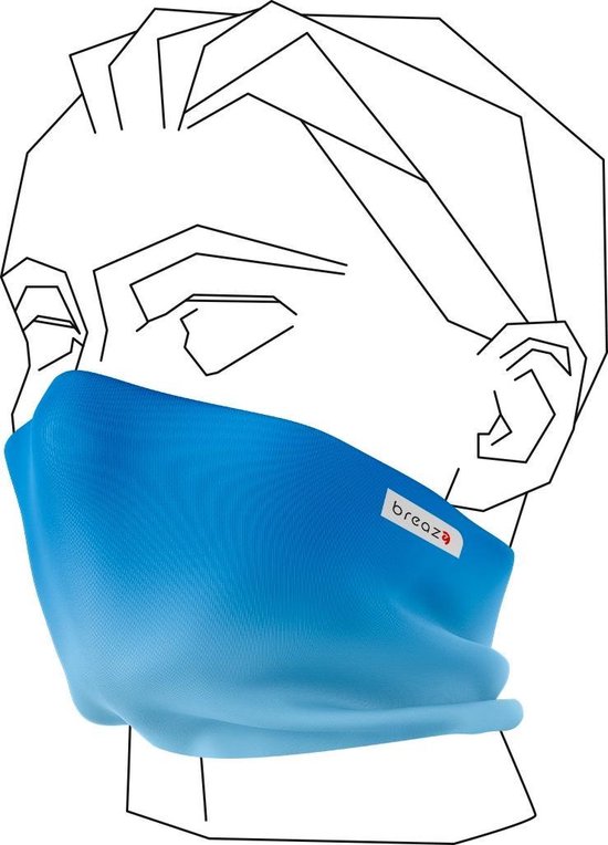 Breaze – Het revolutionaire mondmasker - Blauw degradee - halsomtrek +37 cm 10 stuks voor 14.95