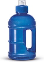 1x Blauwe kunststof bidon/drinkfles/waterfles 1250 ml - Sport bidon waterflessen - Push-pull dop
