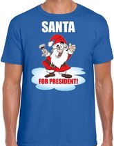 Santa for president Kerstshirt / Kerst t-shirt blauw voor heren - Kerstkleding / Christmas outfit S