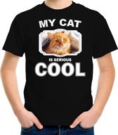 Rode kat katten / poezen t-shirt my cat is serious cool zwart voor kinderen M (134-140)