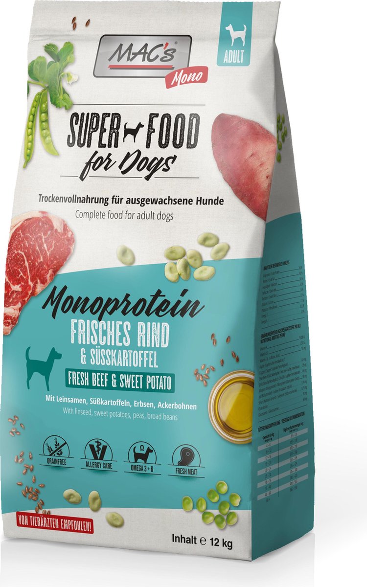 MACs MAC's Superfood Hondenvoer Mono proteïne Rund 12kg hondenbrokken