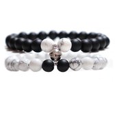 Sorprese - armband - kralen - 2 snoeren - zwart en wit - vriendschapsarmband met magneet - 19 cm - unisex - F - Cadeau