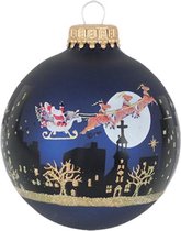 Kerstballen Donker Blauw met Kerstman in Arrenslee - doosje van 4