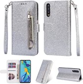 Glitter Bookcase voor Samsung Galaxy A50 | Hoogwaardig PU Leren Hoesje | Lederen Wallet Case | Telefoonhoesje | Pasjeshouder | Portemonnee | Zilver