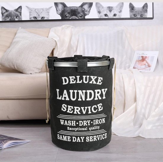 Rauw procent Passend Decopatent® Wasmand 50L - Rond - Tekst Deluxe Laundry Service -> Same Day  Service-... | bol.com
