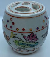 Kruidenpotje+Deksel - Chinees - Keramiek - Gedecoreerd met Bloemen-Vlinder-Libelle - 8 x 8 x 8 cm
