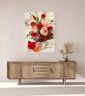 JDBOS ® Schilderen op nummer Volwassenen met frame (hout) - Rode en roze rozen - Verven volwassenen - 40x50 cm