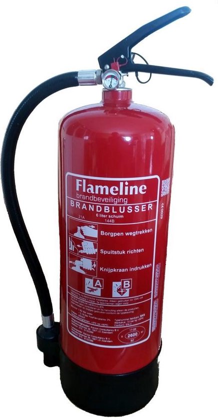 Schuimblusser AB Flameline 6 Liter, inclusief ophangbeugel en keuringssticker