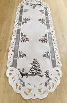 Kerst-tafelkleed Linnenlook Wit met Rendier en Kerstboom - Loper 110 cm