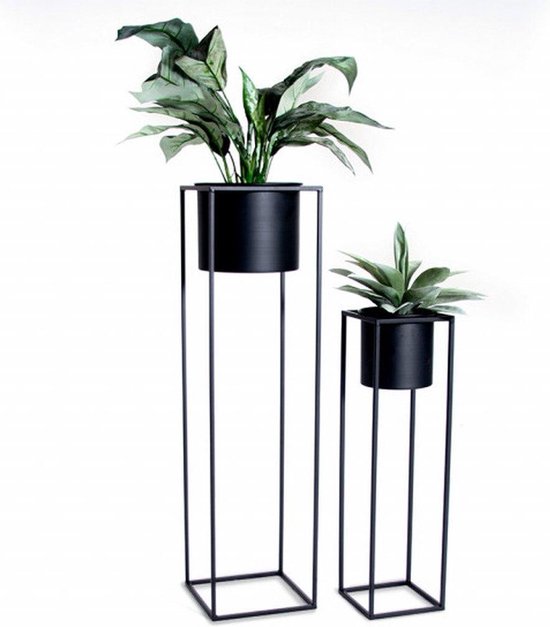 VELYON Moderne industriele plantenbak - Zwart Metaal - Set van 2 | bol.com