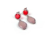 Zilveren oorringen oorbellen Model Tango gezet met roze en rode stenen