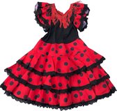 Spaanse Flamenco kleed - Niño - Rood/Zwart - Maat 128/134 (10) - Verkleed kleed