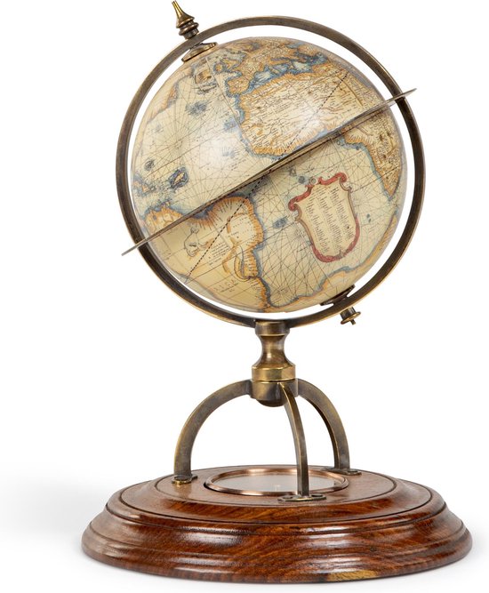 Authentic Models - Terrestrial Globe With Compass- Wereldbol - wereldbol decoratie - Woonkamer decoratie - Ø 14.5 Cm