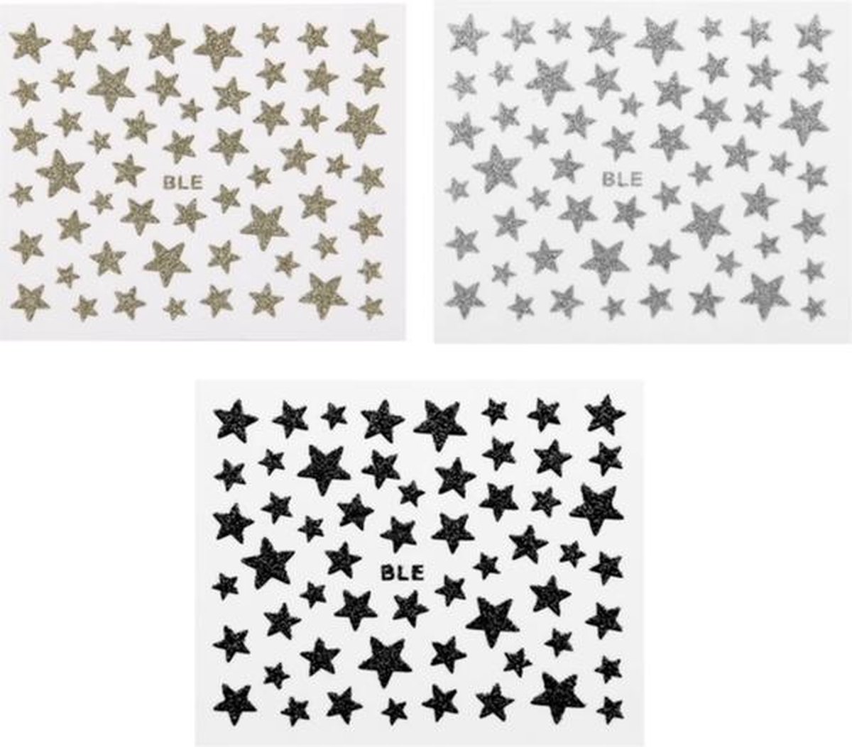 Goedkoopste Nail Art 3D Glitter Stickers Sterretjes 144 stuks - Goud / Zwart / Zilver - Nail Art - Rhinestones Strass