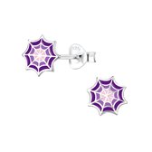 Joy|S - Zilveren spinnenweb oorbellen 8 mm paars