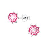 Joy|S - Zilveren spinnenweb oorbellen 8 mm roze