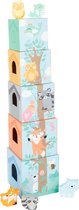 Houten Stapelblokken toren met dieren - Pastel
