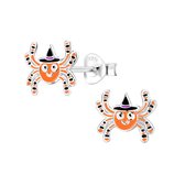 Joy|S - Zilveren spin oorbellen oranje halloween